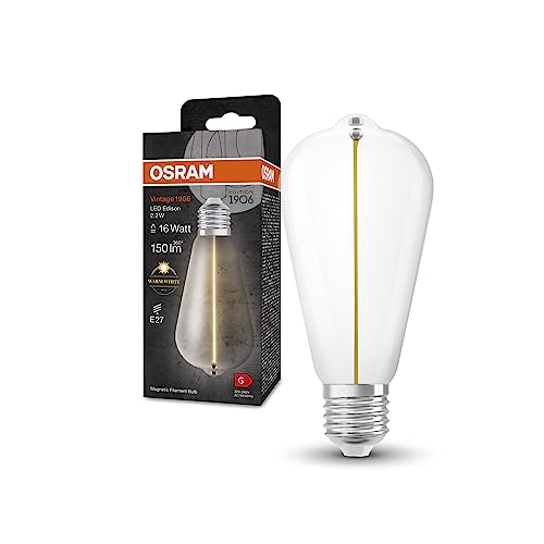 OSRAM Lampada LED Vintage 1906 Classic Edison FIL, E27, trasparente, 2.2W, 150lm, 2700K, luce bianca calda, filamento magnetico, basso consumo energetico, lunga durata