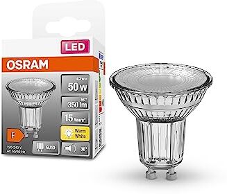 OSRAM Spot PAR16 Lampadine LED, 4.3 W Equivalenti 50 W, Attacco GU10, Luce Calda 2700K, Confezione da 10 Pezzi