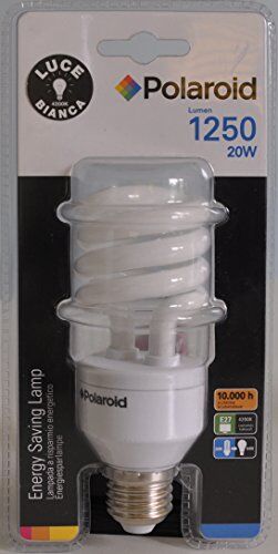 Polaroid LAMPADA 20W SPIRALE TORCIGLIONE ESL BASSO CONSUMO RISPARMIO ENERGETICO T3 E27 ATTACCO GRANDE 4200K LUCE FREDDA 10.000 ORE