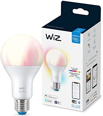 WiZ Lampadina Smart WiFi, Luce Bianca o Colorata Dimmerabile, E27, 100W, Tecnologia SpaceSense, Controllo Vocale (Alexa, Apple HomeKit, Google Home)