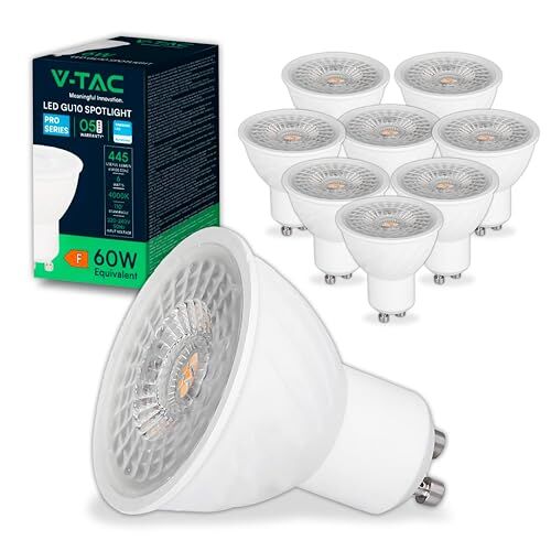 V-TAC 10x Lampadine LED GU10 6W (Equivalenti a 60W) Chip SAMSUNG 445 Lumen Alta Luminosità Faretto Led GU10 per Massima Efficienza e Risparmio Energetico Lampadina Luce Naturale 4000K