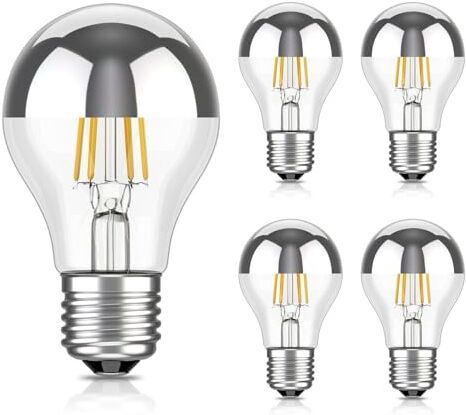 ledscom.de 5 pezzi E27 Lampadina LED, A60, bianco caldo (2700 K), 4,1 W, 461lm, specchio frontale (argento)