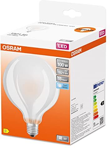 Osram LED Star GLOBE95, lampada LED a filamento opaco a forma di globo con diametro di 95mm, base E27, bianco freddo (4000K), 1521 lumen, sostituisce le lampadine da 100W, confezione da 1