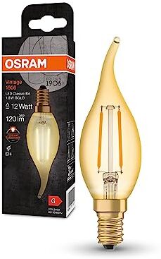 OSRAM Lampada LED Vintage 1906 Classic BA FIL, E14, colpo di vento, trasparente, 1.5W, 120lm, 2400K, luce bianca molto calda, filamento magnetico, basso consumo energetico, lunga durata