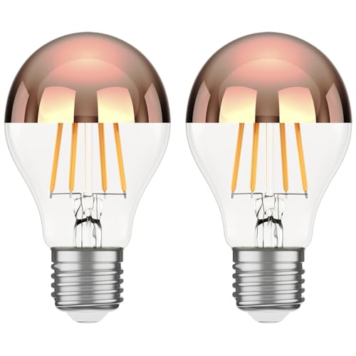 ledscom.de 2 pezzi E27 lampadina LED, A60, bianco caldo (2600 K), 7,5 W, 839lm, specchio della testa (oro rosa)