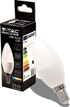 V-TAC Lampadina LED A Candela con Attacco Edison E14, 3,7W (Equivalenti a 25W), Candela, 320 Lumen, Luce Bianca Naturale (Box 1 Pezzo)