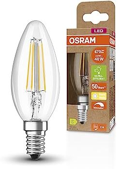 OSRAM Lampada LED SUPERSTAR+ CLASSIC B FIL 40, E14, candela, 2.9W, 470lm, 2700K, luce bianca calda, dimmerabile, filamento LED, basso consumo energetico, classe di efficienza energetica B