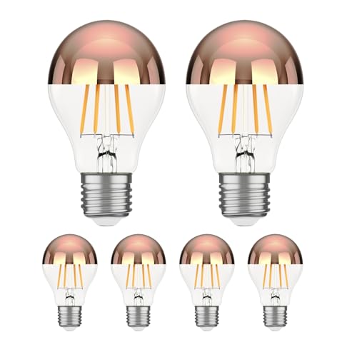 ledscom.de 6 pezzi E27 lampadina LED, A60, bianco caldo (2600 K), 7,5 W, 839lm, testa a specchio (oro rosa)