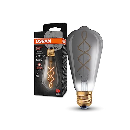 OSRAM Lampada LED Vintage 1906 Classic Edison FIL, E27, fumé, 4W, 140lm, 1800K, luce bianca molto calda, filamento magnetico, basso consumo energetico, lunga durata