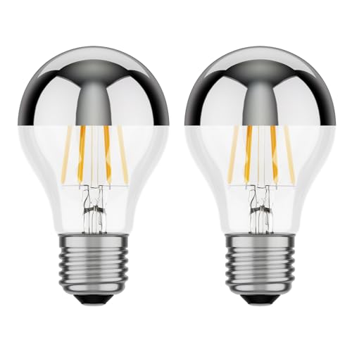 ledscom.de 2 pezzi E27 lampadina LED, A60, bianco caldo (2700 K), 6 W, 667lm, testa a specchio (argento)