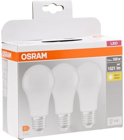 Osram Base Clas a Lampada LED E27, 13 W, Luce Calda, 3 Unità (Confezione da 1)