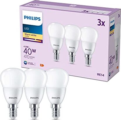 Philips LED Lampadina LED, Luce Bianca Calda, E14, 3 Pezzi