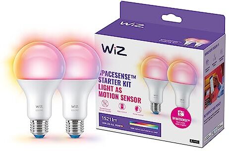 WiZ Lampadina Smart WiFi Goccia Smerigliata, 100W, E27, 2 Pezzi, Tecnologia SpaceSense, Controllo Vocale, Luce Bianca o Colorata, Dimmerabile