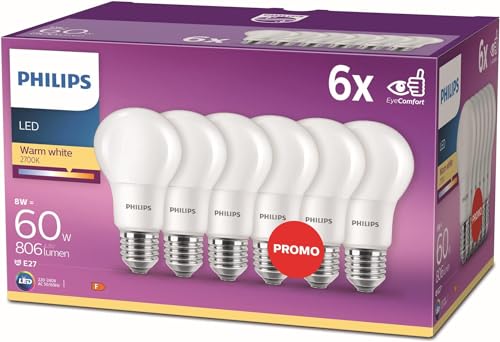 Philips Lampadina LED Goccia, Equivalente a 60 W, Attacco E27, Luce Bianca Calda, non Dimmerabile, Goccia, 6 Unità (Confezione da 1)
