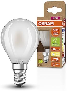 OSRAM Lampada LED SUPERSTAR+ CLASSIC P GLFR 40, E14, sfera, 2.9W, 470lm, 2700K, luce bianca calda, dimmerabile, filamento LED, basso consumo energetico, classe di efficienza energetica B