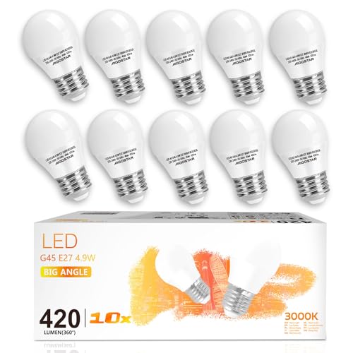 Aigostar Lampadine LED E27 5W Luce Bianca Calda 3000K 420 Lumen, Mini Globo Lampadina Pacco da 10