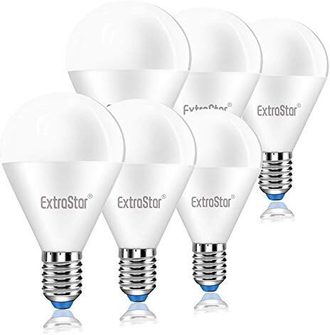 EXTRASTAR Lampadina LED E14,8W Equivalenti a 64W,6500K,luce bianca fredda,Confezione da 6