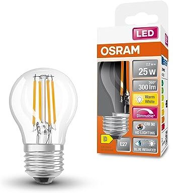 OSRAM Lampada LED SUPERSTAR+ CLASSIC P FIL 25, E27, sfera, 2.2W, 300lm, 2700K, luce bianca calda, componente blu e affaticamento visivo notevolmente ridotti, dimmerabile, basso consumo energetico