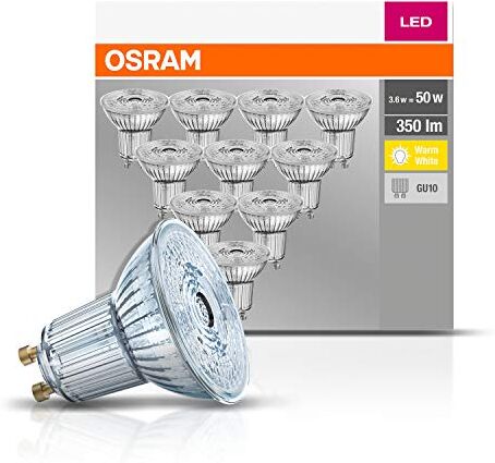 Osram base PAR16 LED riflettore lampada, vetro, bianco caldo, GU10, 4.3 W, 10 Pezzi