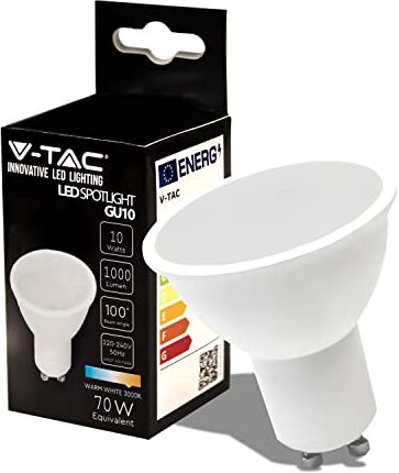 V-TAC Lampadina LED GU10-10W 1000 Lumen Alta Luminosità Faretto Led GU10 per Massima Efficienza e Risparmio Energetico 3000K Luce Calda