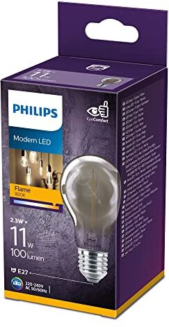 Philips Lampadina LED Goccia Filamento, Equivalente a 11W, Attacco E27, Luce Bianca Calda, non Dimmerabile, Smoky Flame