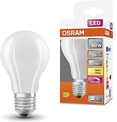 OSRAM LED Superstar Classic A60 LED Dimmibile LED per base E27, forma della pera, GL FR, lumen 806, bianco caldo, 2700k, sostituzione per lampadine da 60 W convenzionali, 1 pacco