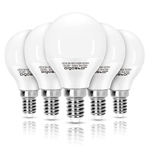 Aigostar Lampadina LED E14 4.9W (Equivalenti a 37W), Luce Calda 3000K, 420 Lumen, Mini Globo Lampadina G45, Non Dimmerabile, Confezione da 5