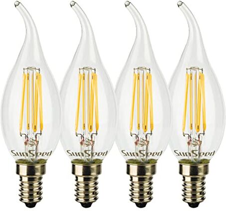 SUNSEED 4x Lampadina E14 Filamento LED 6W Colpo di Vento 806 Lumen Luce Naturale 4000K