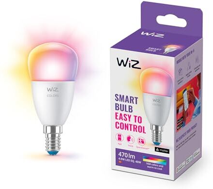 WiZ Lampadina Smart WiFi, Luce Bianca o Colorata, Dimmerabile, E14, 4.9W, Controllo tramite app o Controllo Vocale (Alexa, Apple HomeKit, Google Home)