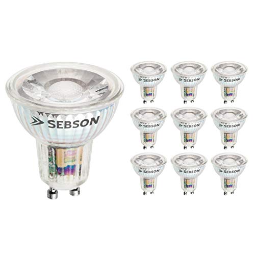 SEBSON ® 10x RA95 + flicker free, GU10 LED 5W Lampadina (pari a 50W), 380lm, bianco caldo 3000K, 230V, ø50x54mm