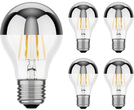 ledscom.de 5 pezzi E27 lampadina LED, A60, bianco caldo (2700 K), 6 W, 667lm, testa a specchio (argento)