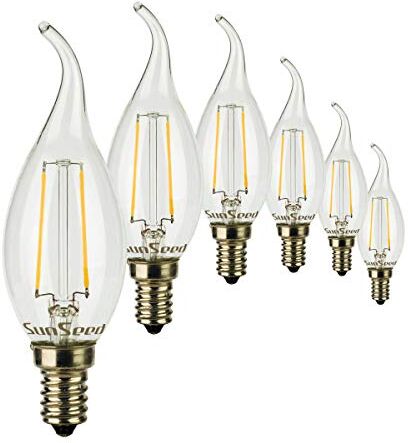 SUNSEED 6x Lampadina E14 Filamento LED 2W Colpo di Vento 250 Lumen Luce Calda 2700K