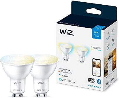 WiZ Faretto Smart WiFi, Luce Bianca da Calda a Fredda Dimmerabile, 2 pezzi, GU10, 5W, Tecnologia SpaceSense, Controllo Vocale (Alexa, Apple HomeKit, Google Home)