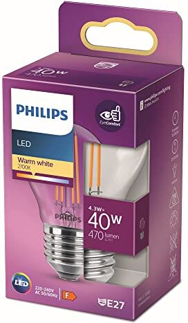 Philips LED Lampadina LED Sfera Filamento, 4.3W, attacco E27, Luce Bianca Calda