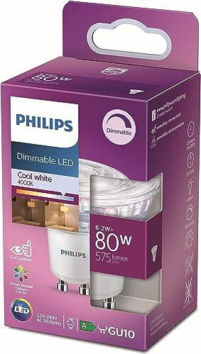 Philips LED Faretto Equivalente a 80W, Attacco GU10, Luce Bianca Fredda, Dimmerabile