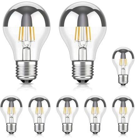 ledscom.de 8 pezzi E27 lampadina LED, A60, bianco caldo (2700 K), 4,1 W, 461lm, specchio della testa (argento)