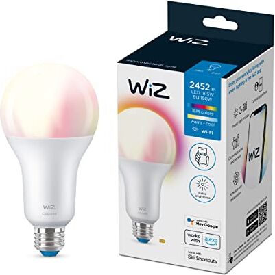 WiZ Lampadina Smart WiFi, Luce Bianca o Colorata Dimmerabile, E27, 18.5W, Tecnologia SpaceSense, Controllo Vocale (Alexa, Apple HomeKit, Google Home)