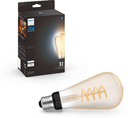 Philips White Filament, Lampadina LED Smart a Filamento Edison, Luce Bianca Calda, Dimmerabile, Attacco E27