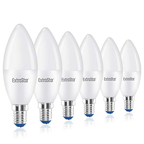 EXTRASTAR Lampadine LED Candela,E14,8W Equivalenti a 64W,3000K,luce bianca calda,Confezione da 6