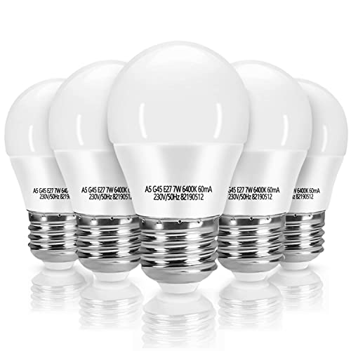Aigostar LED Lampadina E27 7W (Equivalenti a 49W), Luce Fredda 6500K, 620 LM, CRI＞80, Mini Globo Lampadina, Pacco da 5