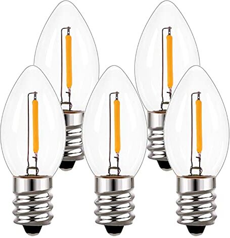 Genixgreen Mini Lampadina 0.5W LED C7 a Candela E14 Filamento,Luce Notturna Bianco Caldo 2700K 50Lm,Edison retrò Vintage Equivalenti a 5W,AC 220-240V,Non Dimmerabile,5 Pezzi