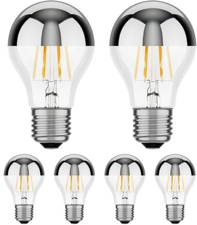 ledscom.de 6 pezzi E27 lampadina LED, A60, bianco caldo (2700 K), 6 W, 667lm, testa a specchio (argento)