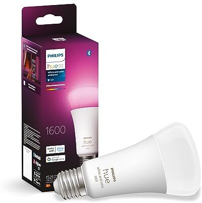 Philips White and Color Ambiance Lampadina Smart LED, Attacco E27, Luce Bianca o Colorata, 11W