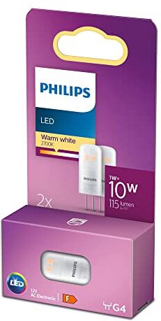 Philips Lampadina LED Capsule, Equivalente a 10W, Attacco G4, Luce Bianca Calda, non Dimmerabile