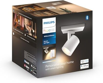 Philips White Ambiance Runner, Faretto Led Smart, Lampadina GU10 Inclusa, Telecomando Dimmer Switch Incluso, Dimmerabile, Bluetooh, 5.5 W, Bianco