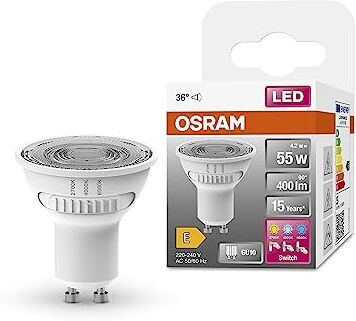 OSRAM Lampada LED LED SPOT PAR16 55 con riflettore, GU10, 4.2W, 400lm, 2700K-6500K, scelta tra tre tonalità di luce bianco caldo, freddo, luce diurna, basso consumo energetico, lunga durata