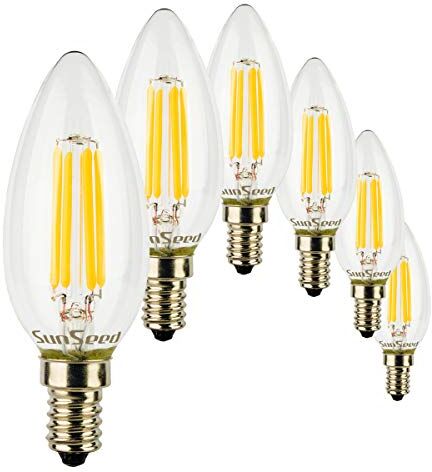 SUNSEED 6x Lampadina E14 Filamento LED 4W Candela C35 470 Lm Luce Calda 2700K