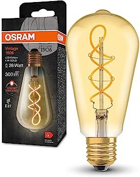 Osram Lampada LED Vintage 1906 Classic Edison FIL, E27, globo, oro, 4W, 300lm, 2000K, luce bianca molto calda, filamento magnetico, basso consumo energetico, lunga durata