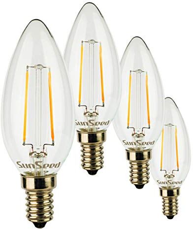 SUNSEED 4x Lampadina E14 Filamento LED 2W Candela C35 250 Lm Luce Calda 2700K