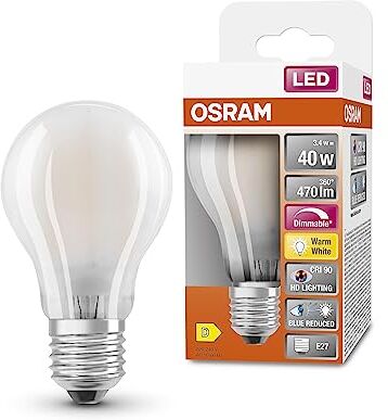 OSRAM Lampada LED SUPERSTAR+ CLASSIC A GLFR 40, E27, goccia, 3.4W, 470lm, 2700K, luce bianca calda, componente blu e affaticamento visivo notevolmente ridotti, dimmerabile, basso consumo energetico